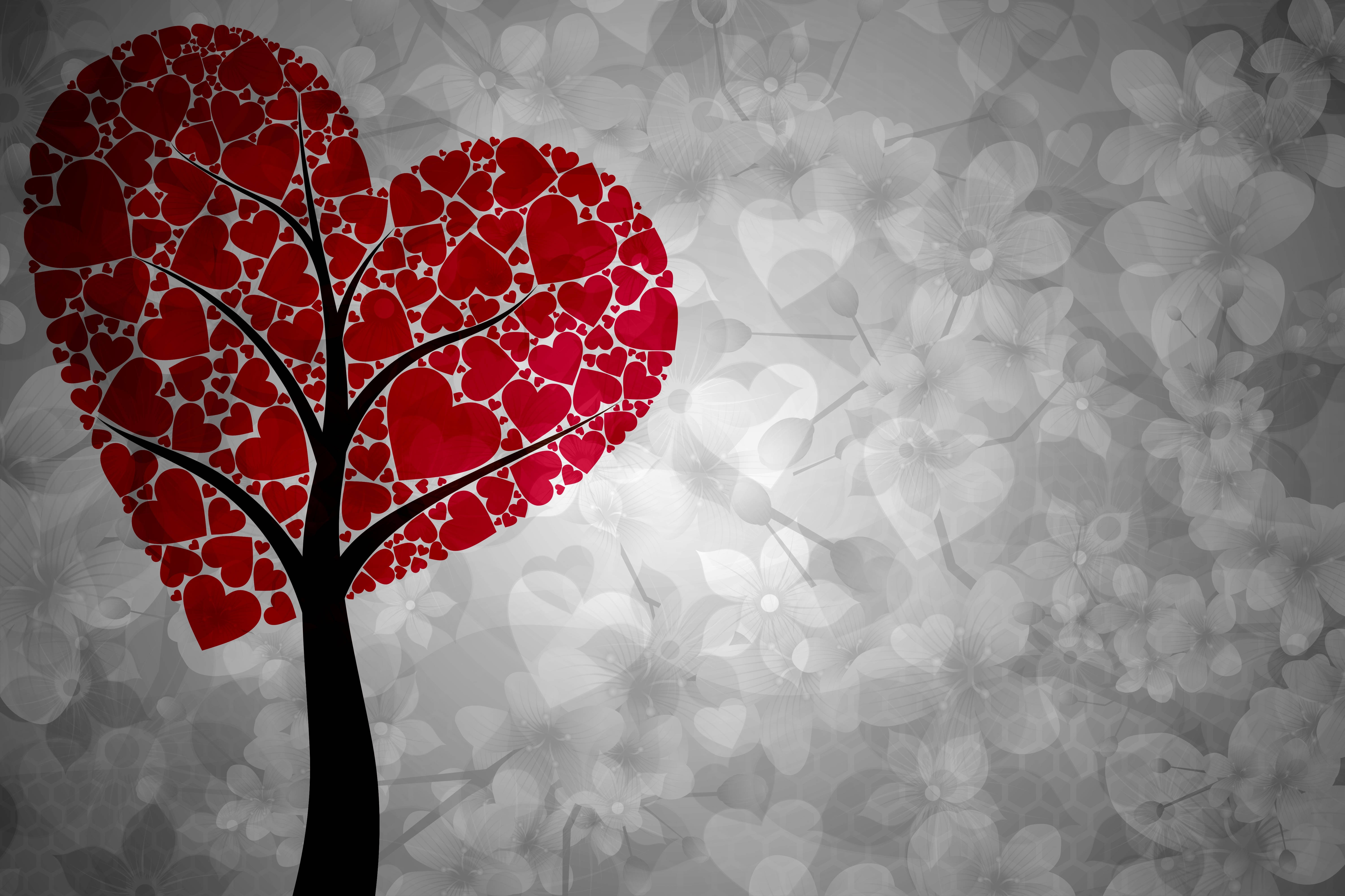 Cute Love Heart Leaves Forming A Tree Background