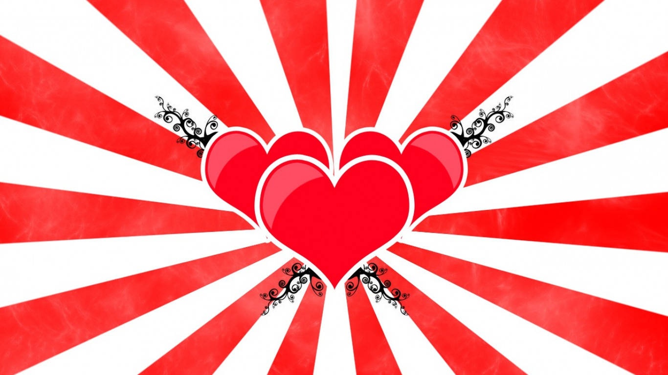 Cute Love Heart On Stripes Background