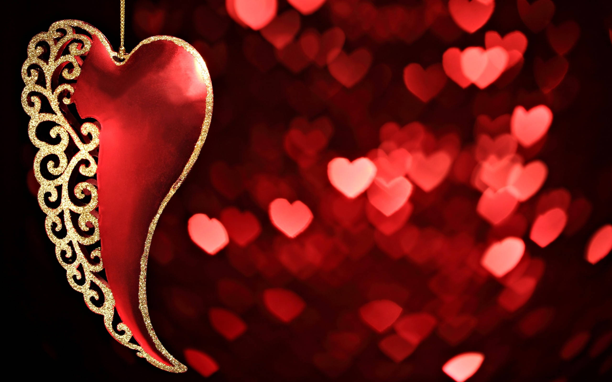 Cute Love Heart Pendant And Bokeh Lights Background