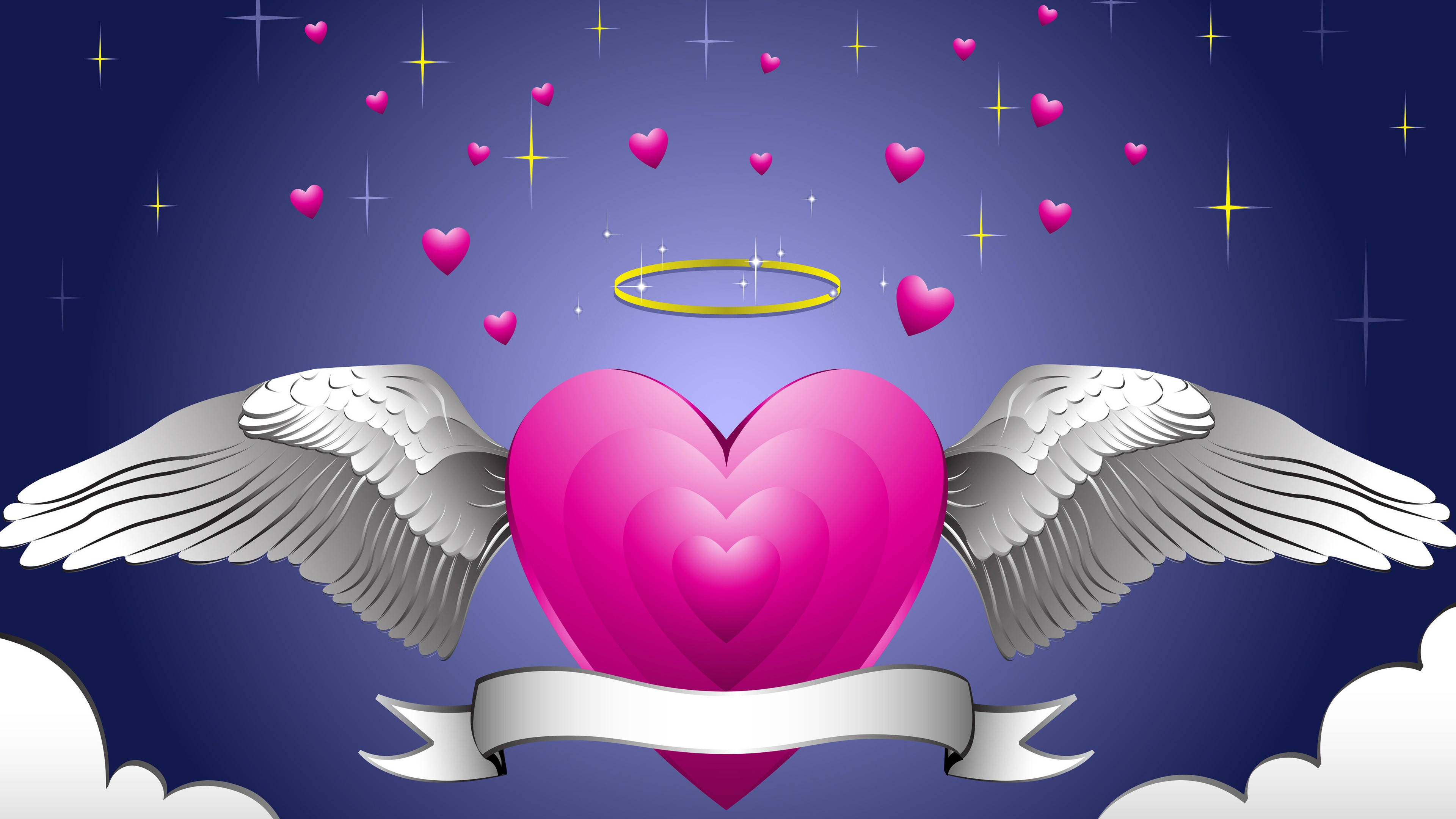 Cute Love Heart With Wings Design Background