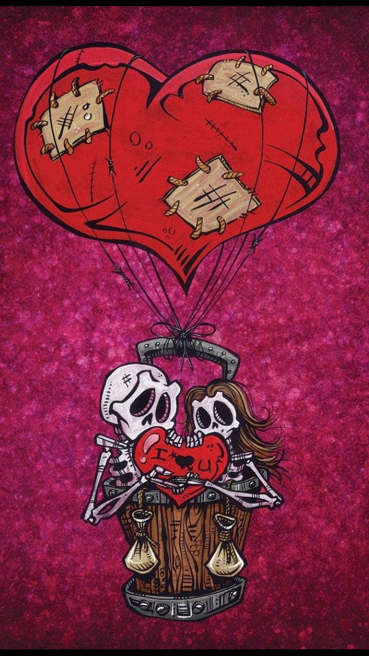 Cute Lover Skeletons Iphone Wallpaper Background