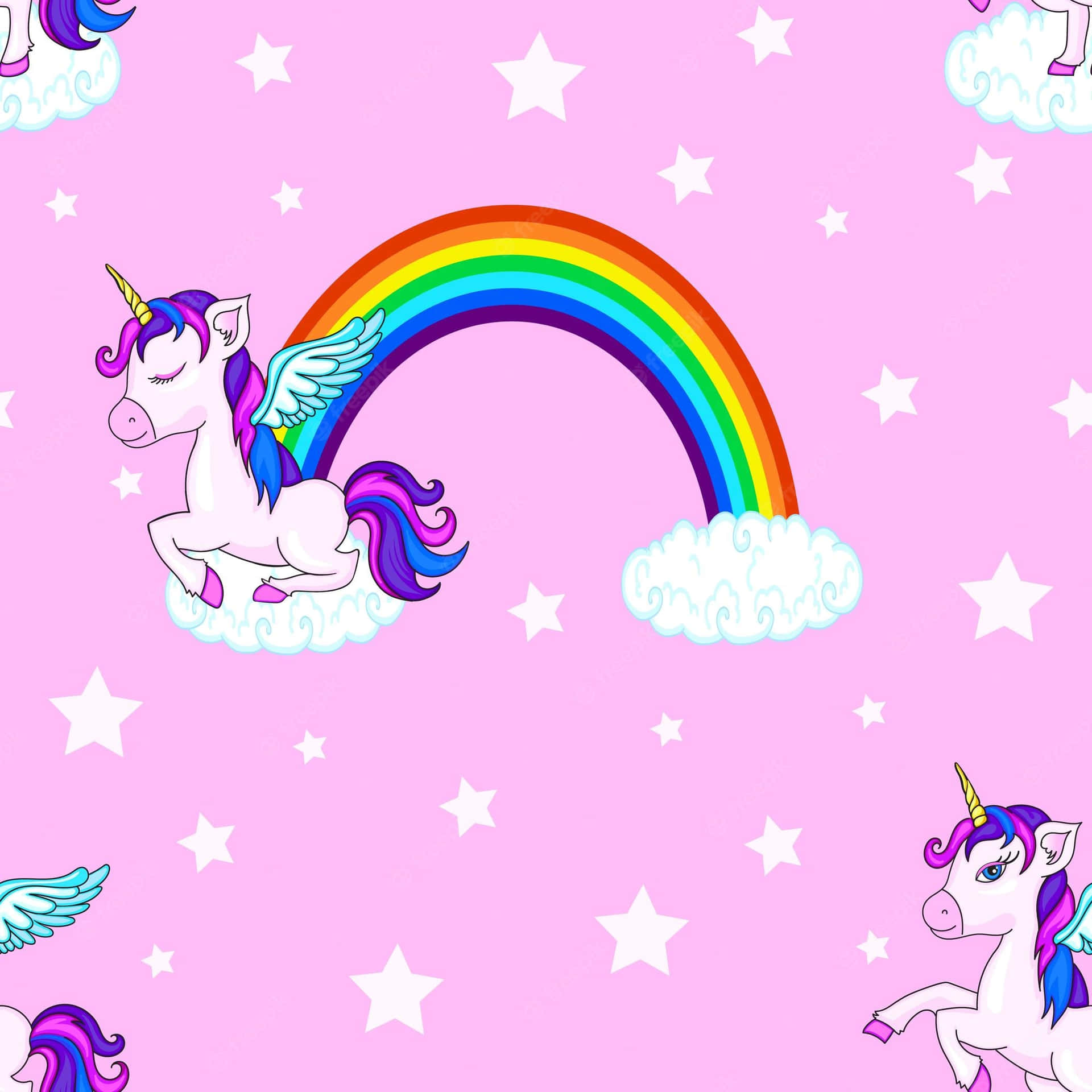 Cute Magical Unicorn Rainbow Background