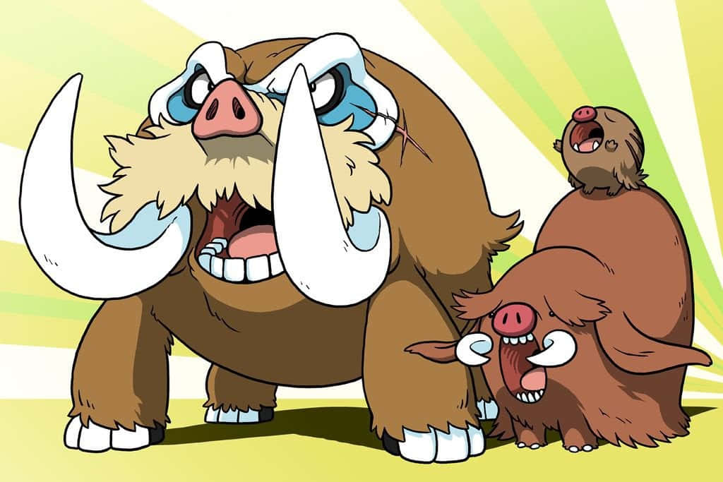 Cute Mamoswine, Piloswine, And Swinub Shouting Desktop Background