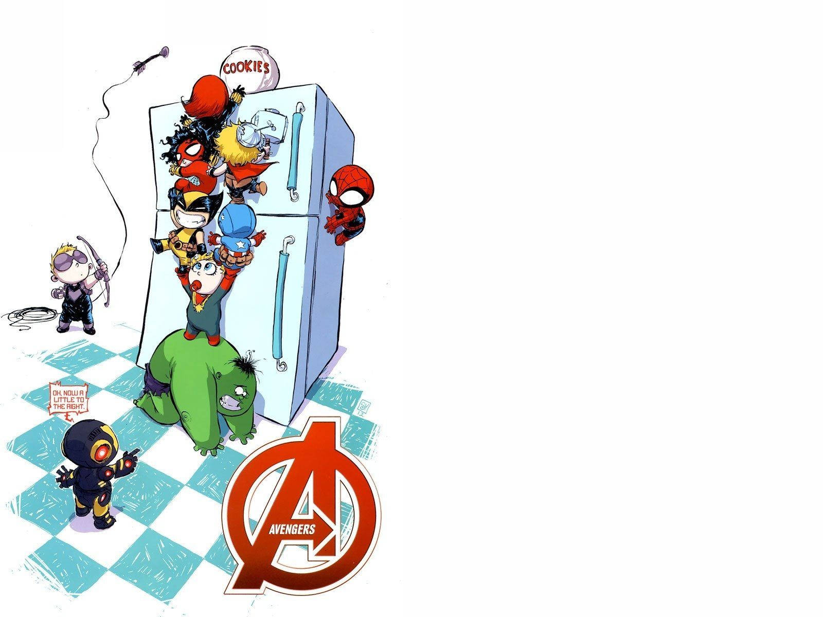 Cute Marvel Avengers Sneaking In Refrigerator Background