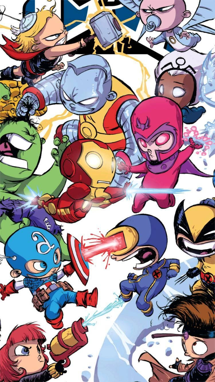 Cute Marvel Superheroes Fighting Background