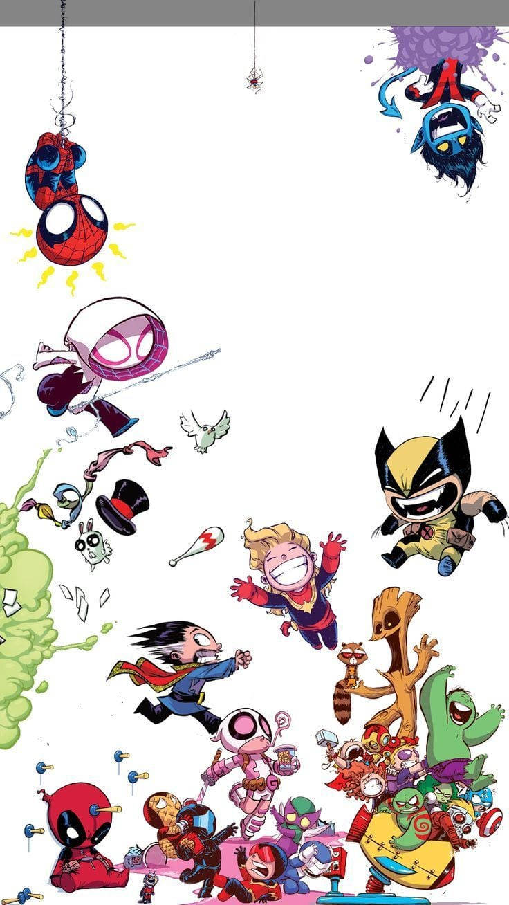 Cute Marvel Superheroes Jumping Background