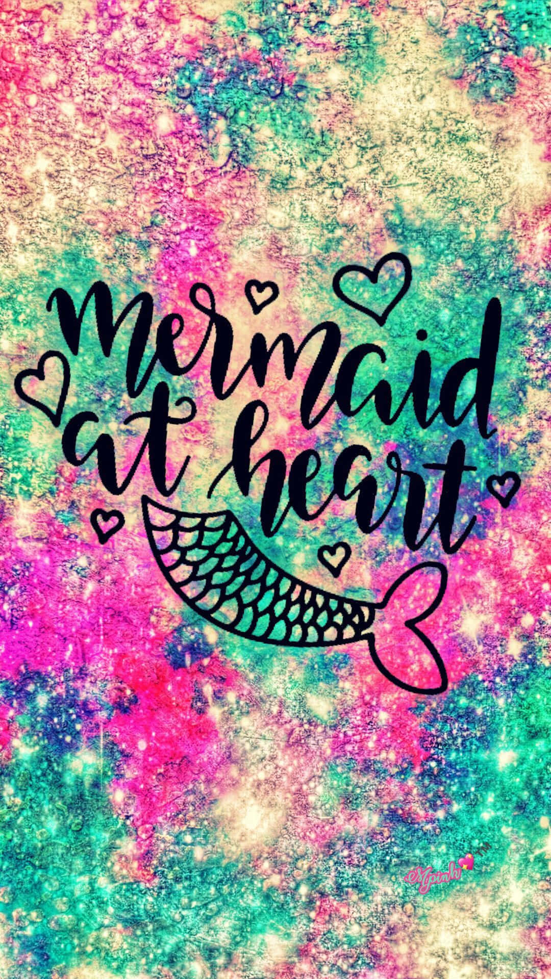 Cute Mermaid At Heart Glitters Background