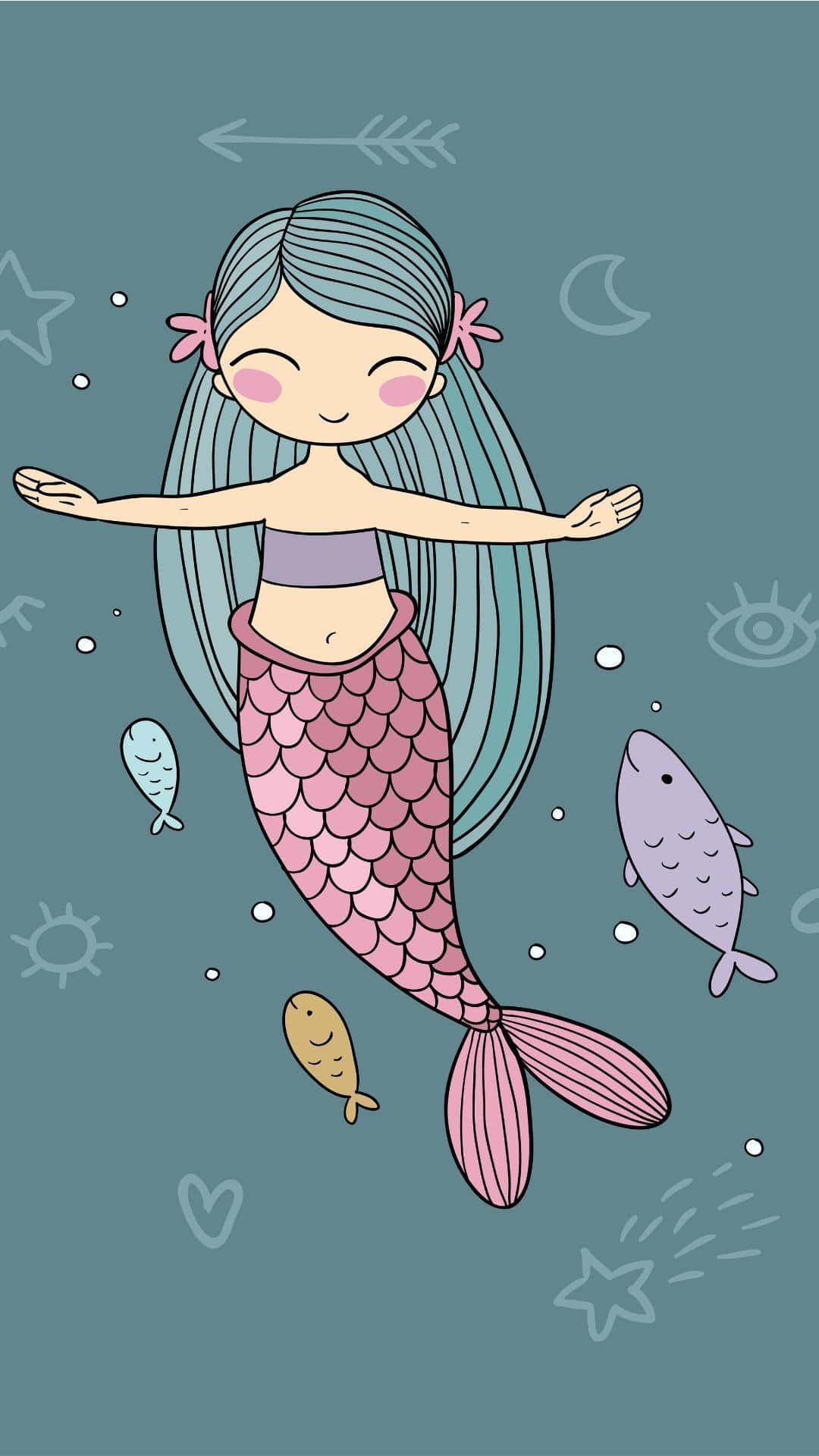 Cute Mermaid Digital Drawing Fish Background