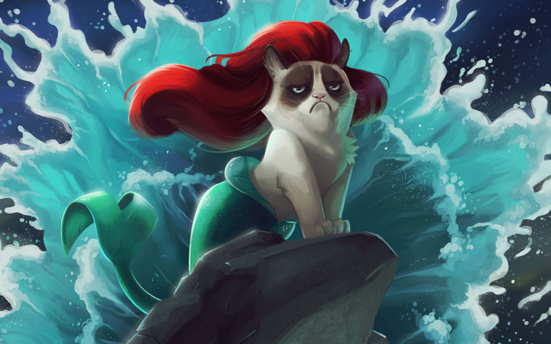 Cute Mermaid Grumpy Cat Parody Background