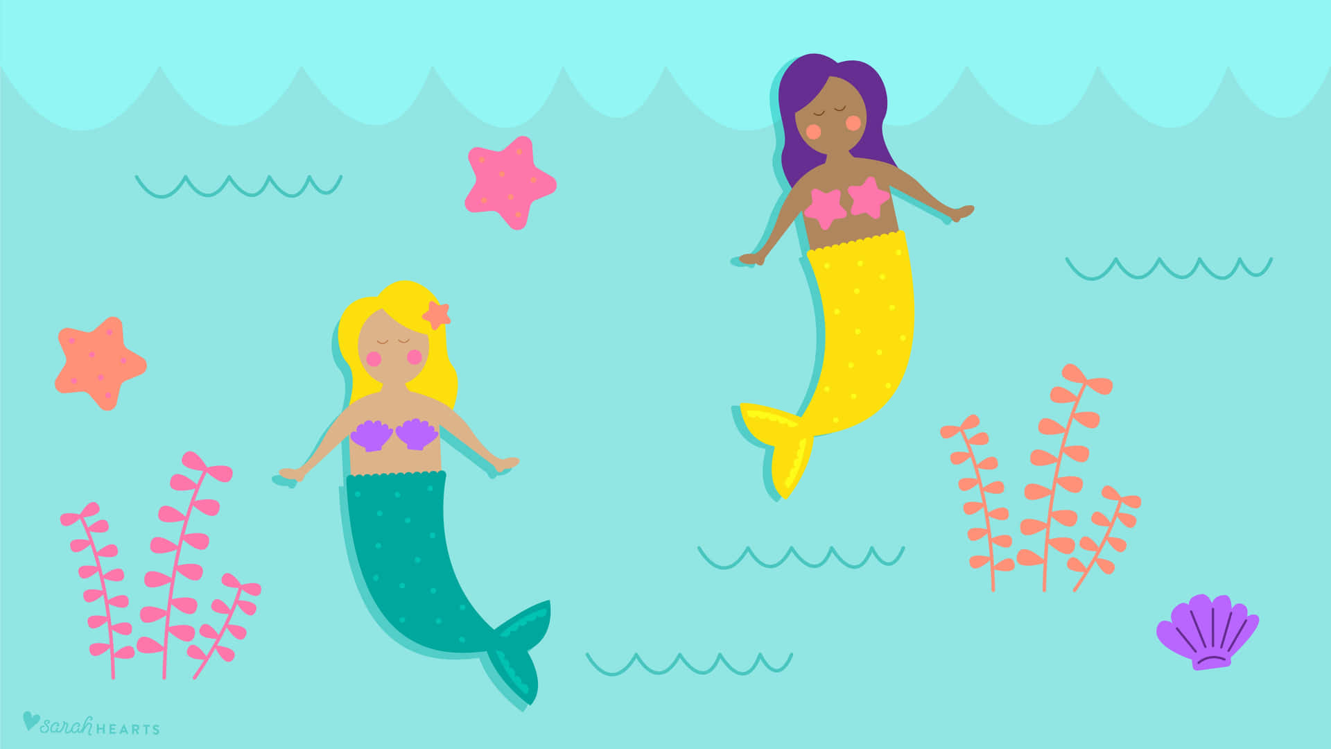 Cute Mermaid Kids Drawing Friends Background