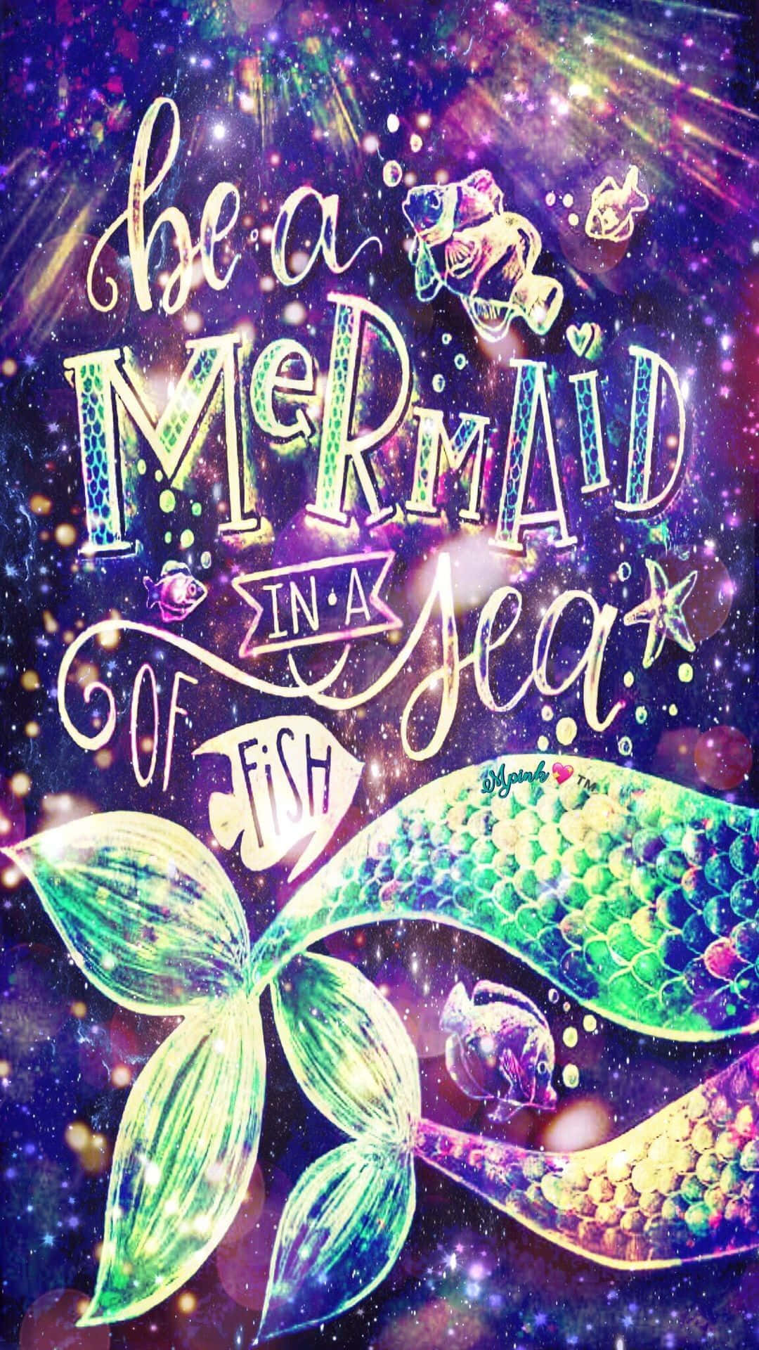 Cute Mermaid Quote Sparkling Violet Background