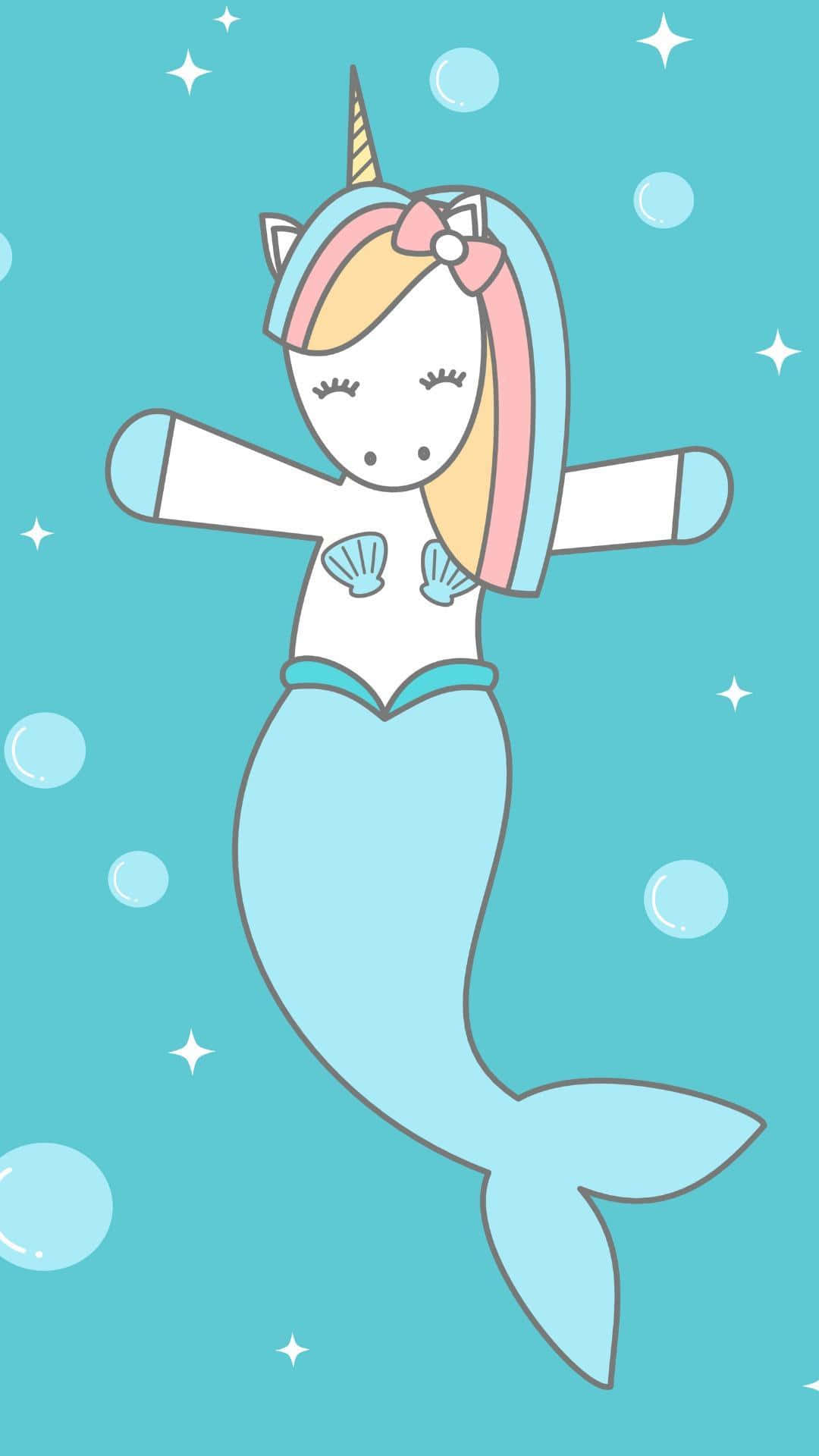 Cute Mermaid Unicorn Blue Happy Background