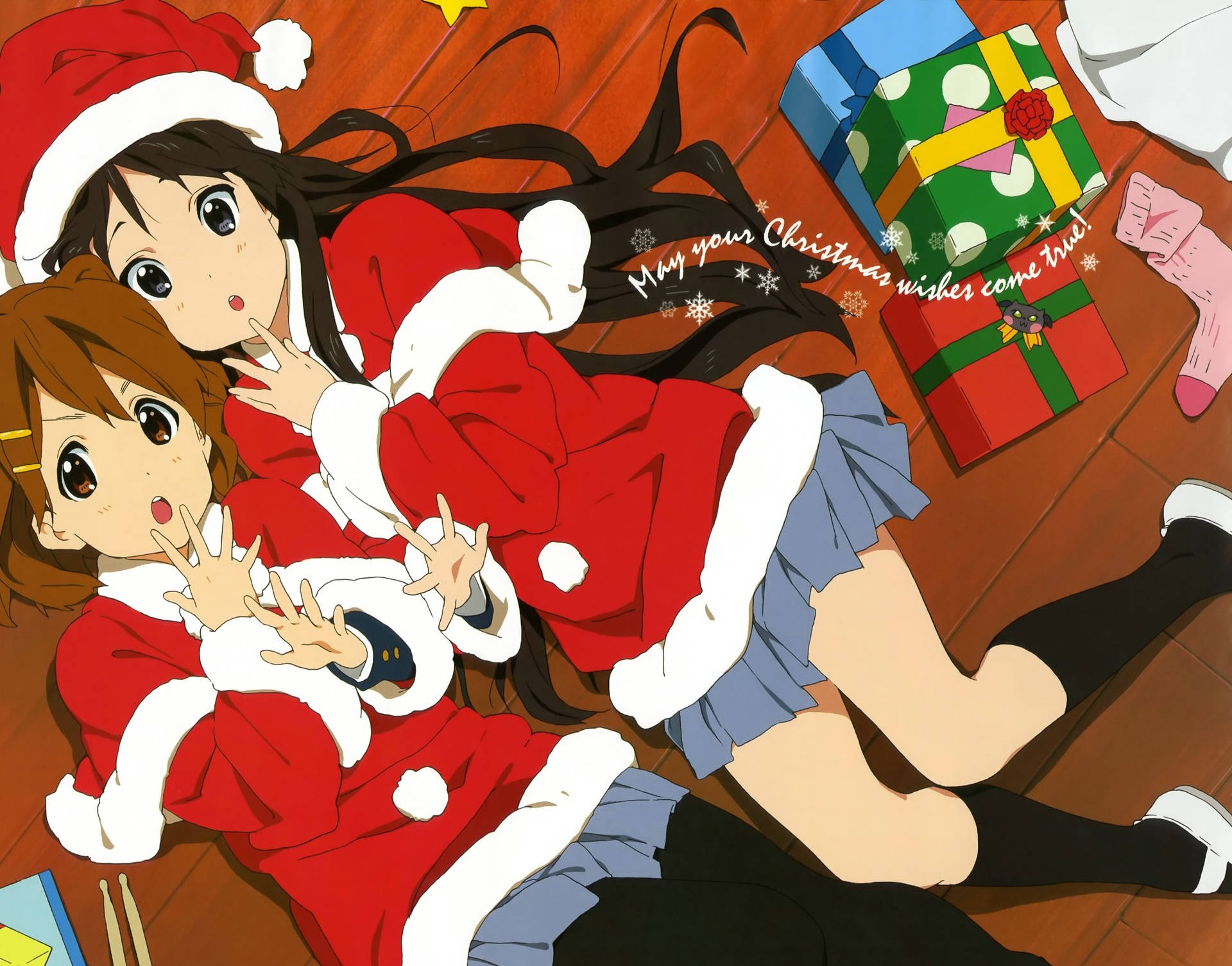 Cute Merry Christmas Anime Girls Background