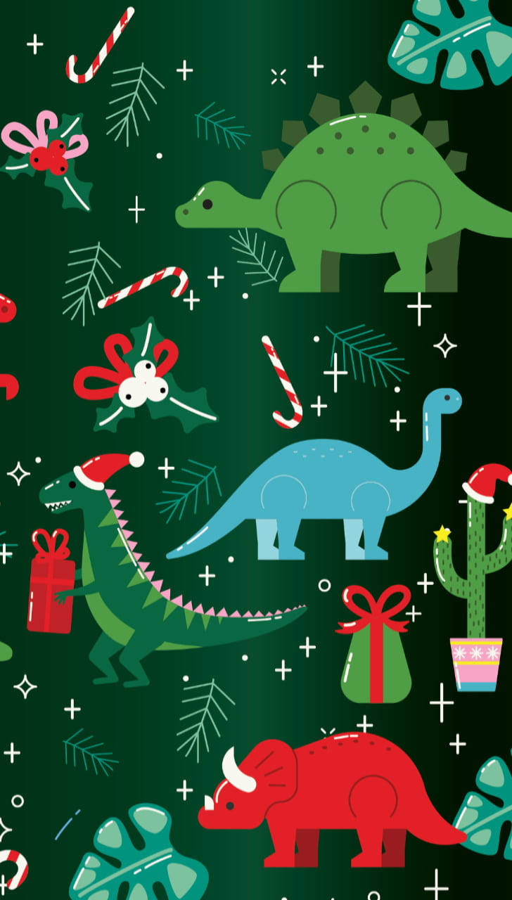 Cute Merry Christmas Dinosaurs Background