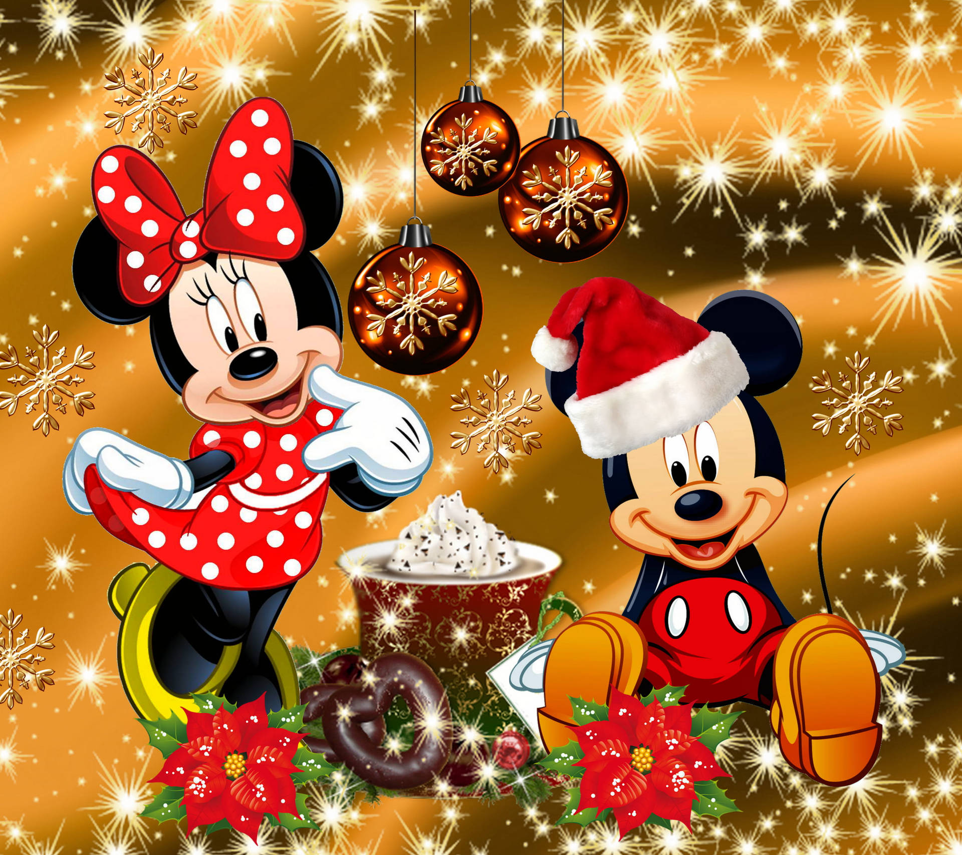 Cute Merry Christmas Minnie And Mickey Background