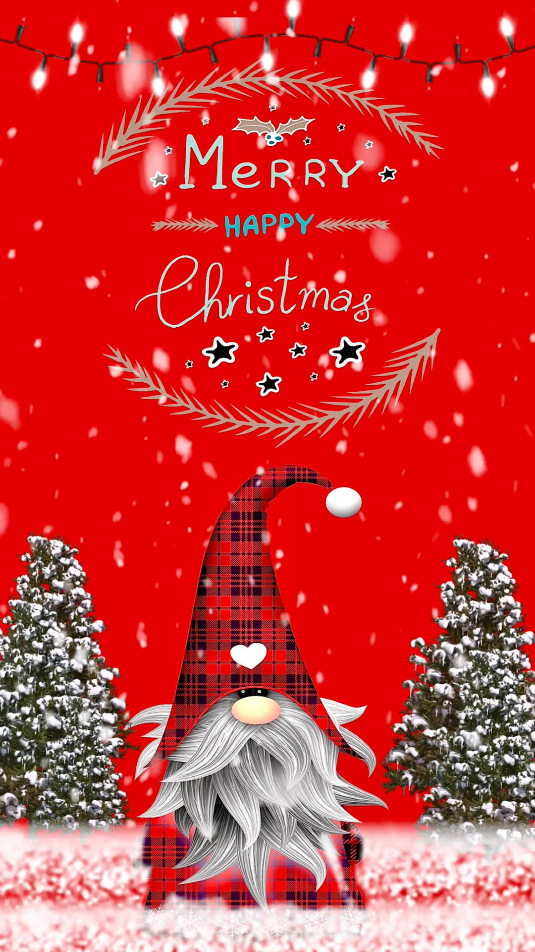 Cute Merry Christmas Plaid Gnome Background