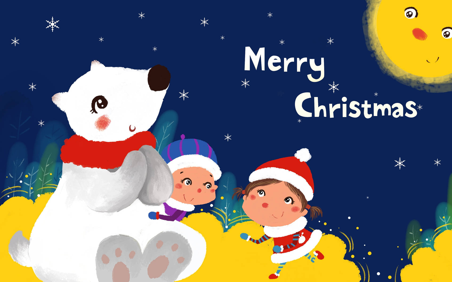 Cute Merry Christmas Polar Bear Background