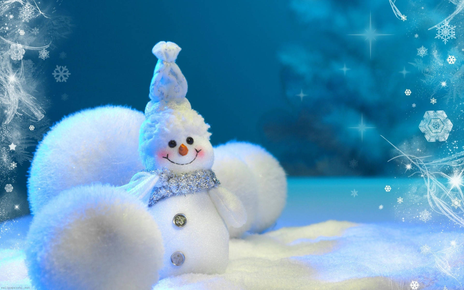 Cute Merry Christmas Snowman With Snowballs Background
