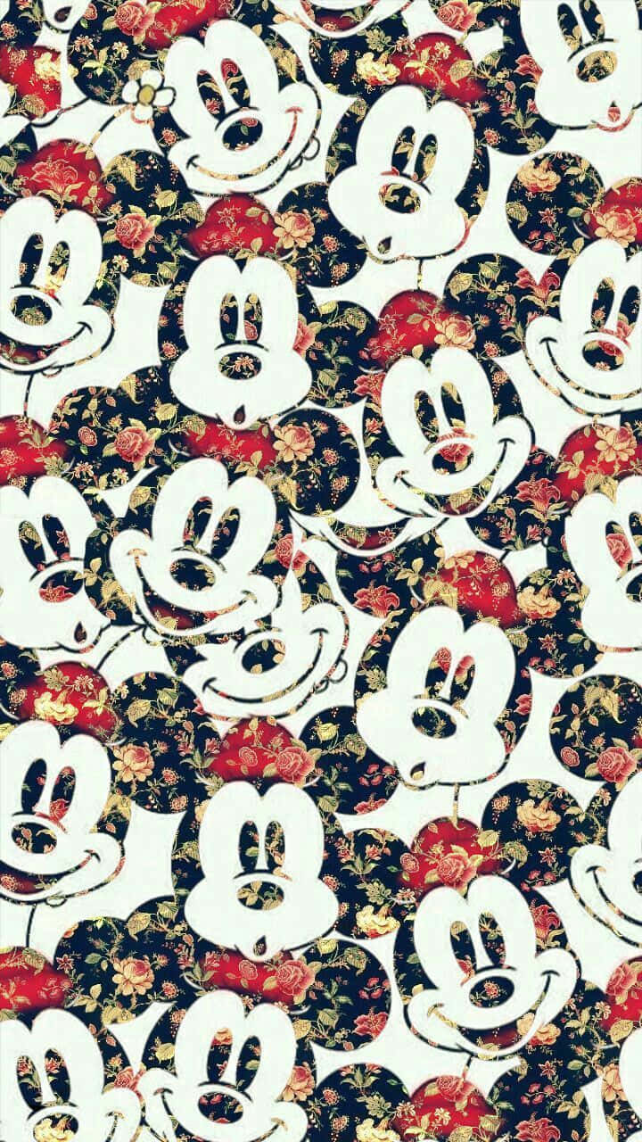 Cute Mickey Mouse Floral Art Background