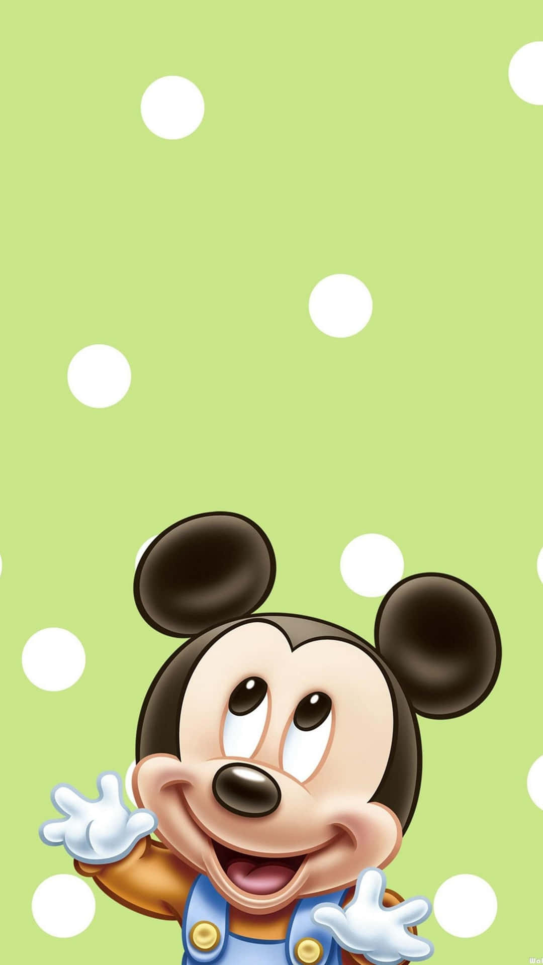 Cute Mickey Mouse Green Polka Dots Background
