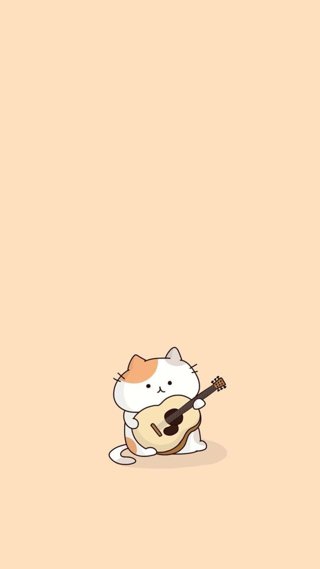 Cute Mobile Cat With Guitar Background