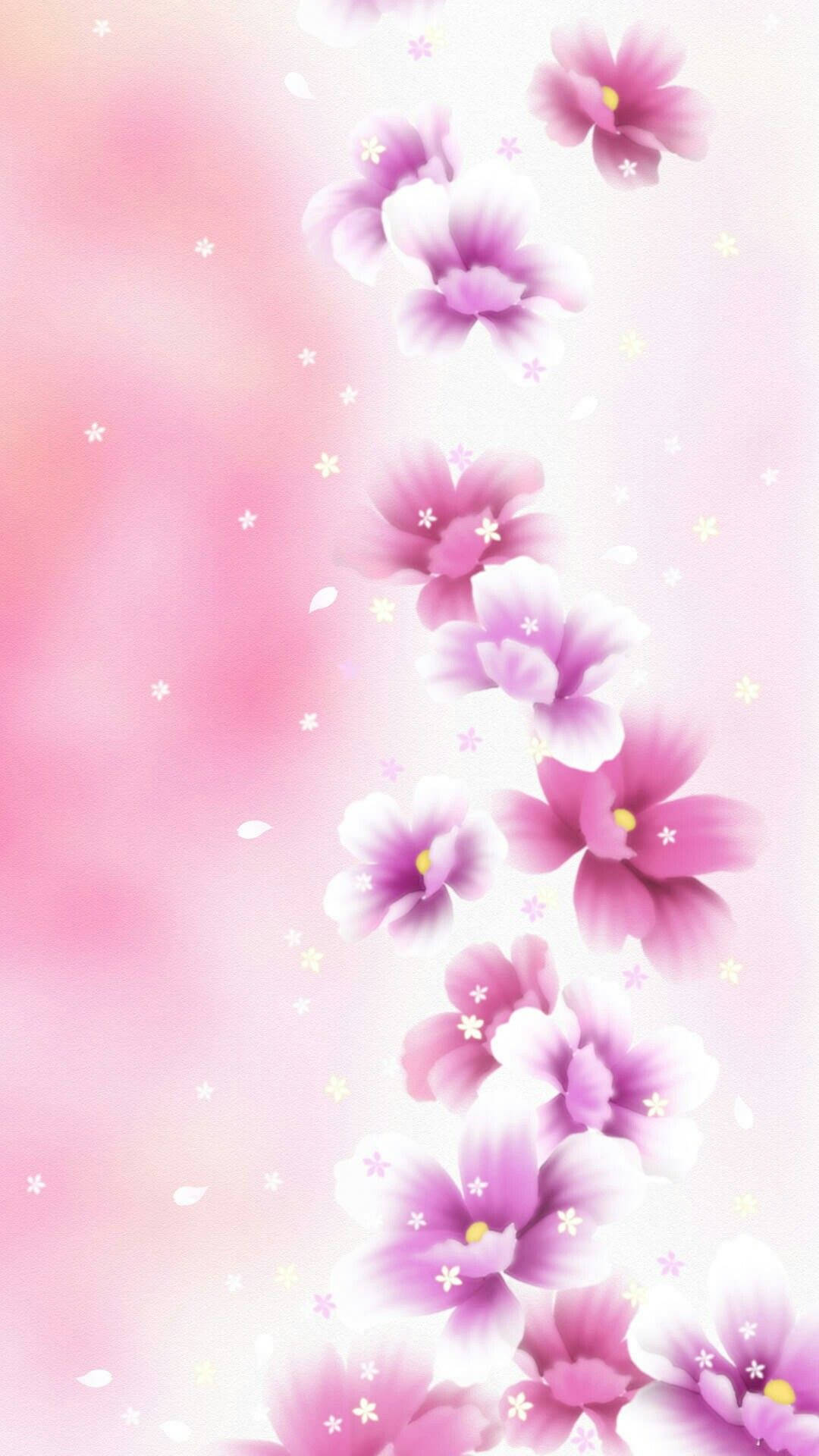 Cute Mobile Purple Pink Flowers Background