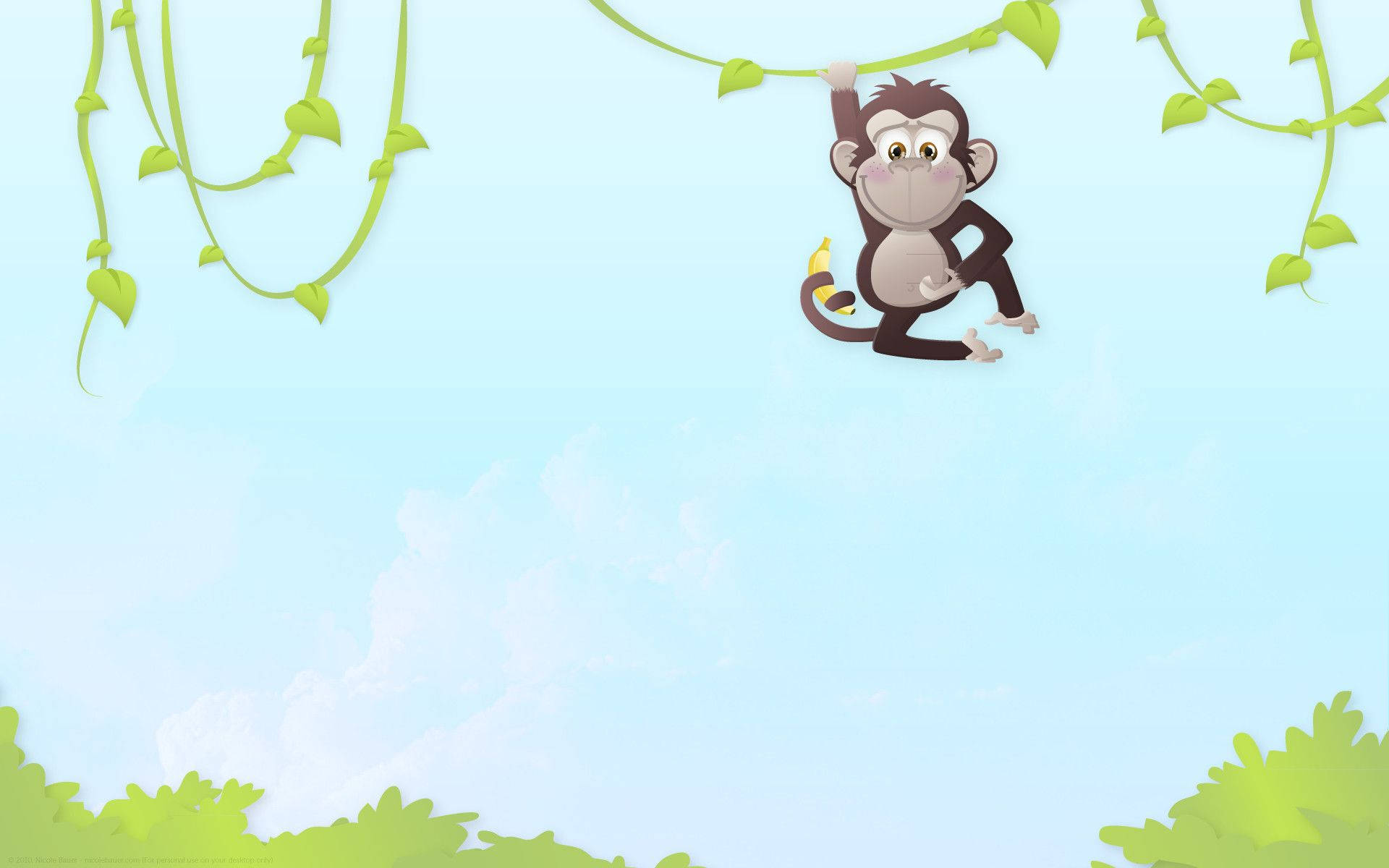 Cute Monkey Hanging On Vine Background