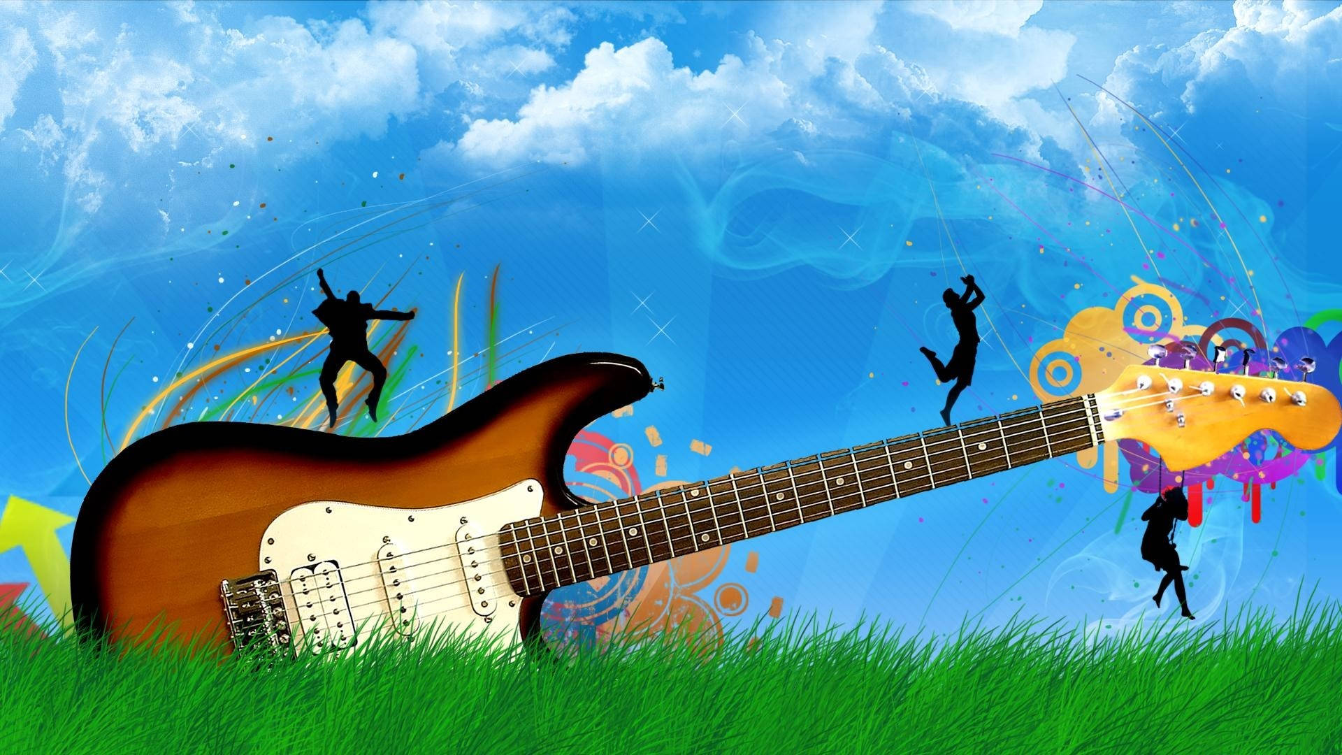 Cute Music Electric Guitar With Silhouettes