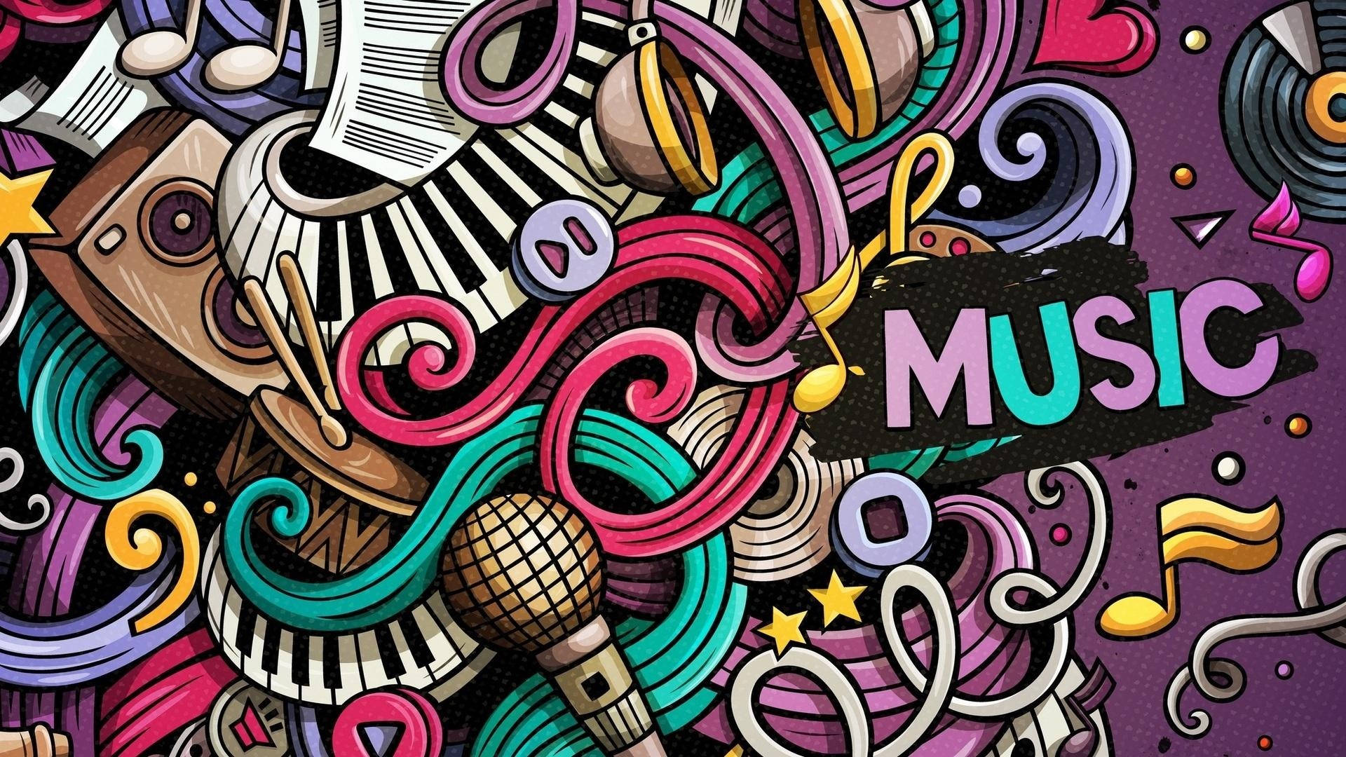 Cute Music Icons Abstract Doodle