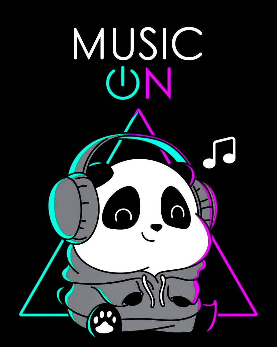 Cute Music Lover Panda With Headphones Background