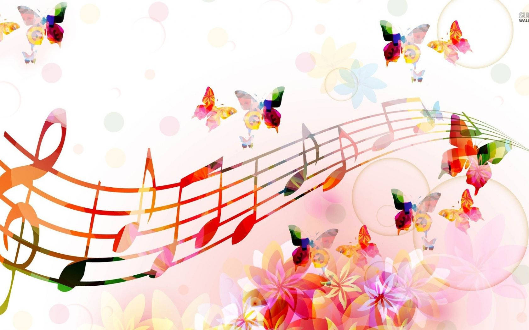 Cute Music Notes With Colorful Butterflies Background