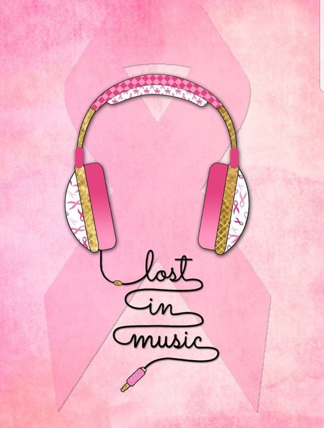 Cute Music Quote With Pink Headphones Background