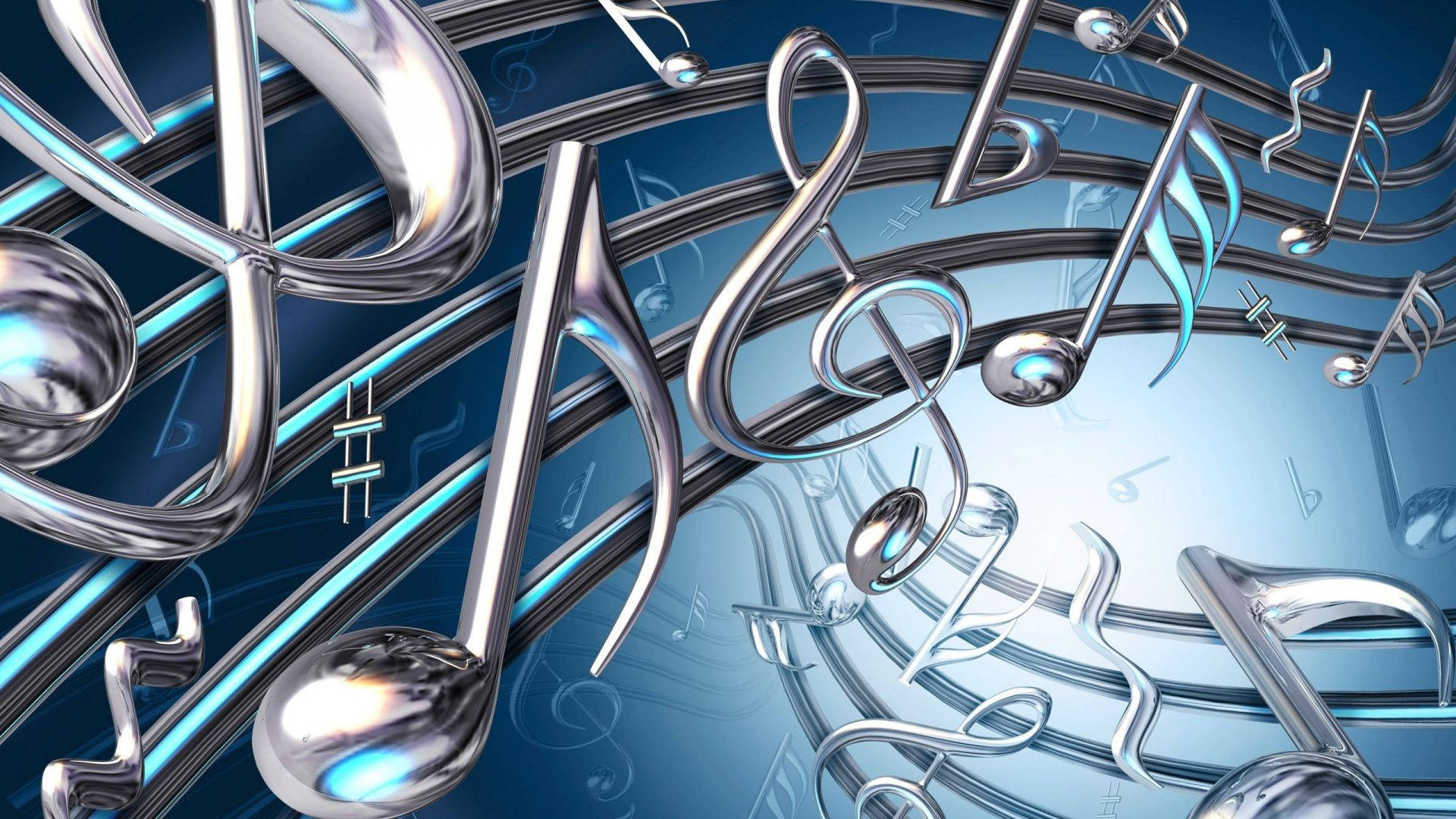 Cute Music Symbols 3d Metallic Graphic Art Background