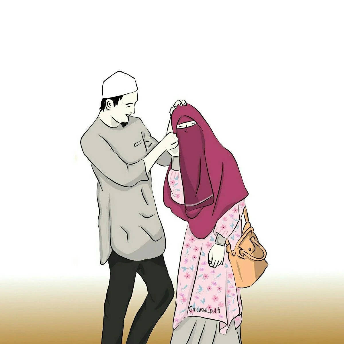 Cute Muslim Cartoon Couple Background