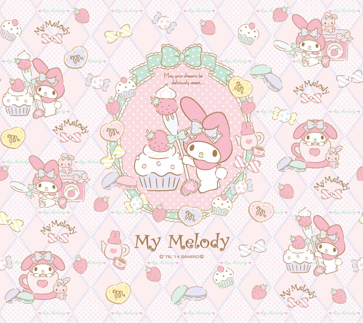 Cute My Melody With A Strawberry Cupcake Background