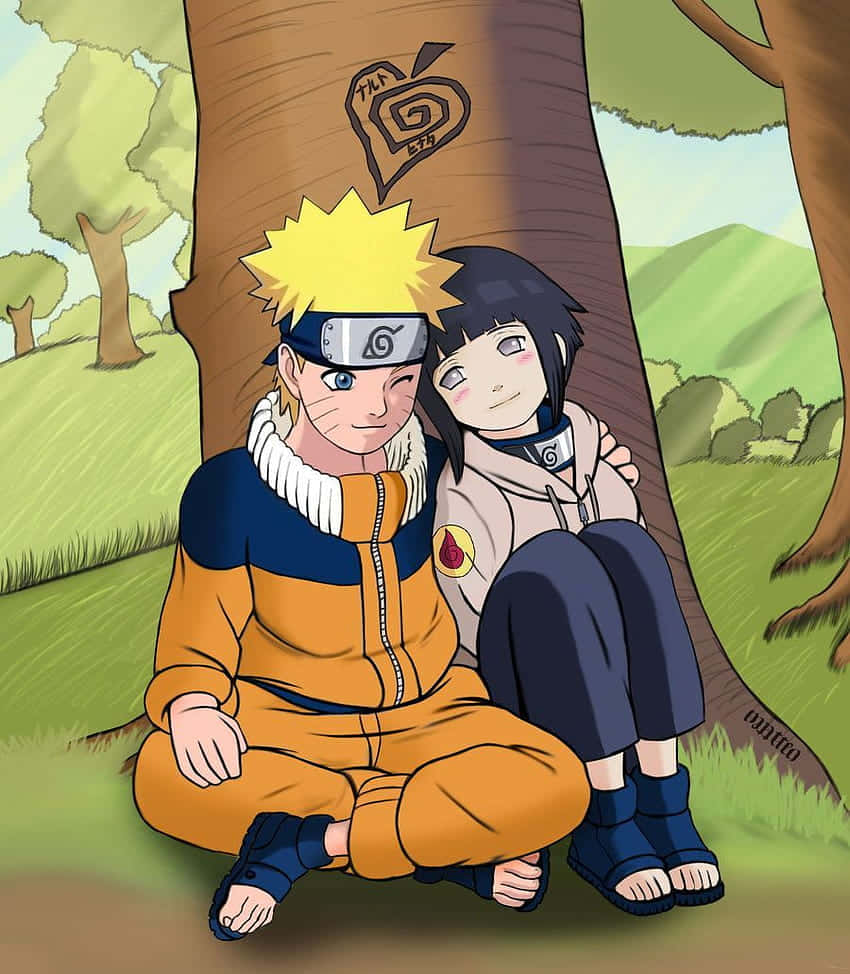 Cute Naruto And Hinata On A Park Date Background