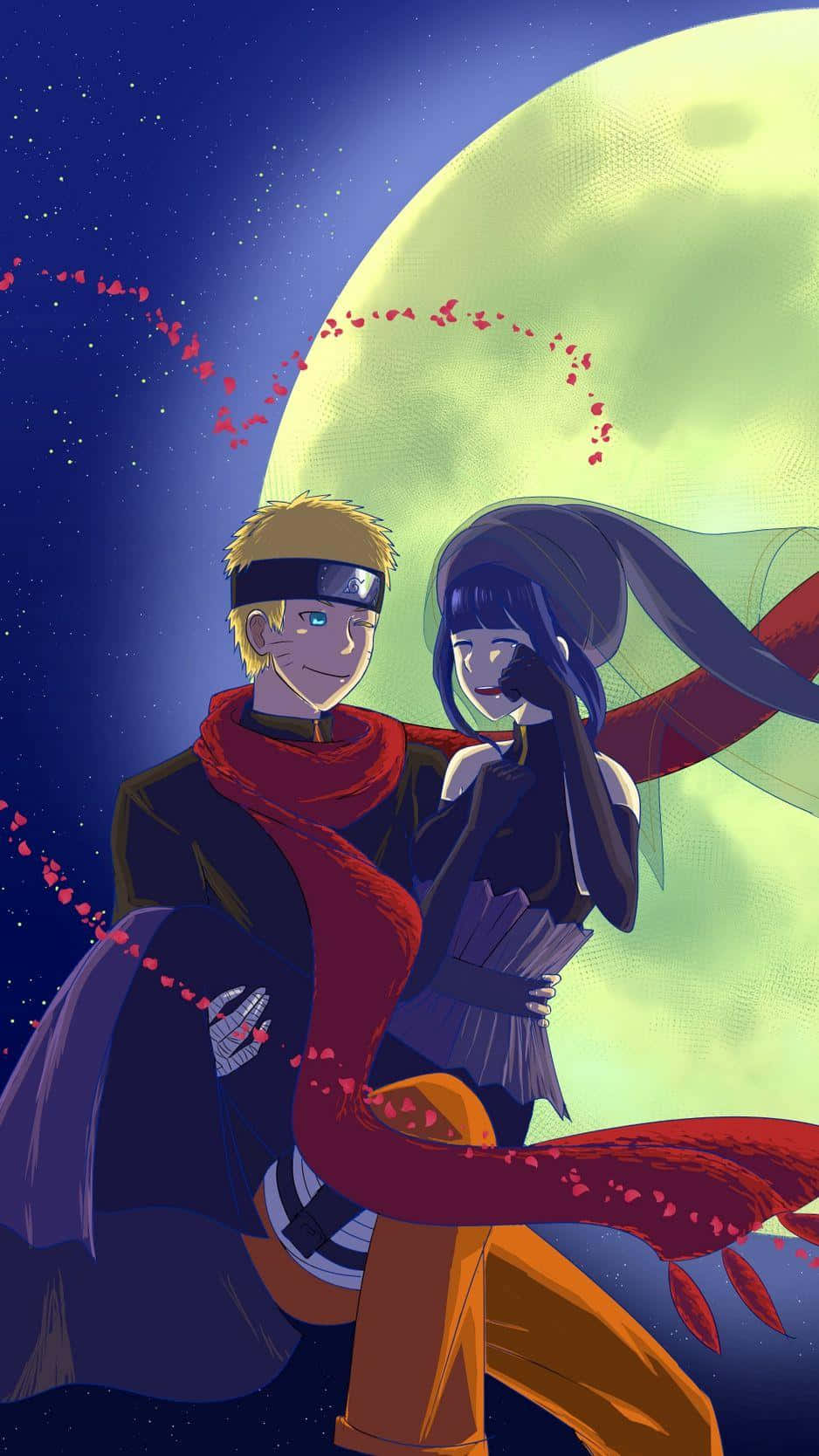 Cute Naruto And Hinata Over Moon Background