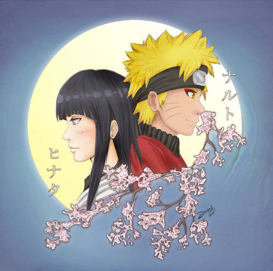 Cute Naruto And Hinata With Cherry Blossoms Background
