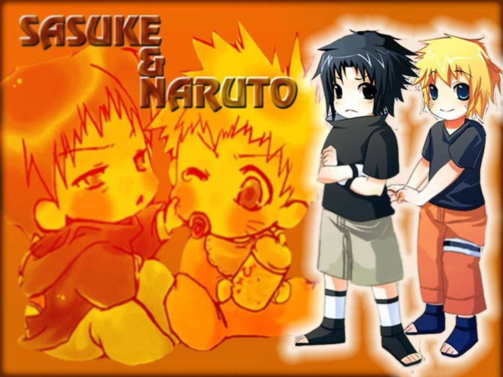 Cute Naruto And Sasuke Orange Background Background