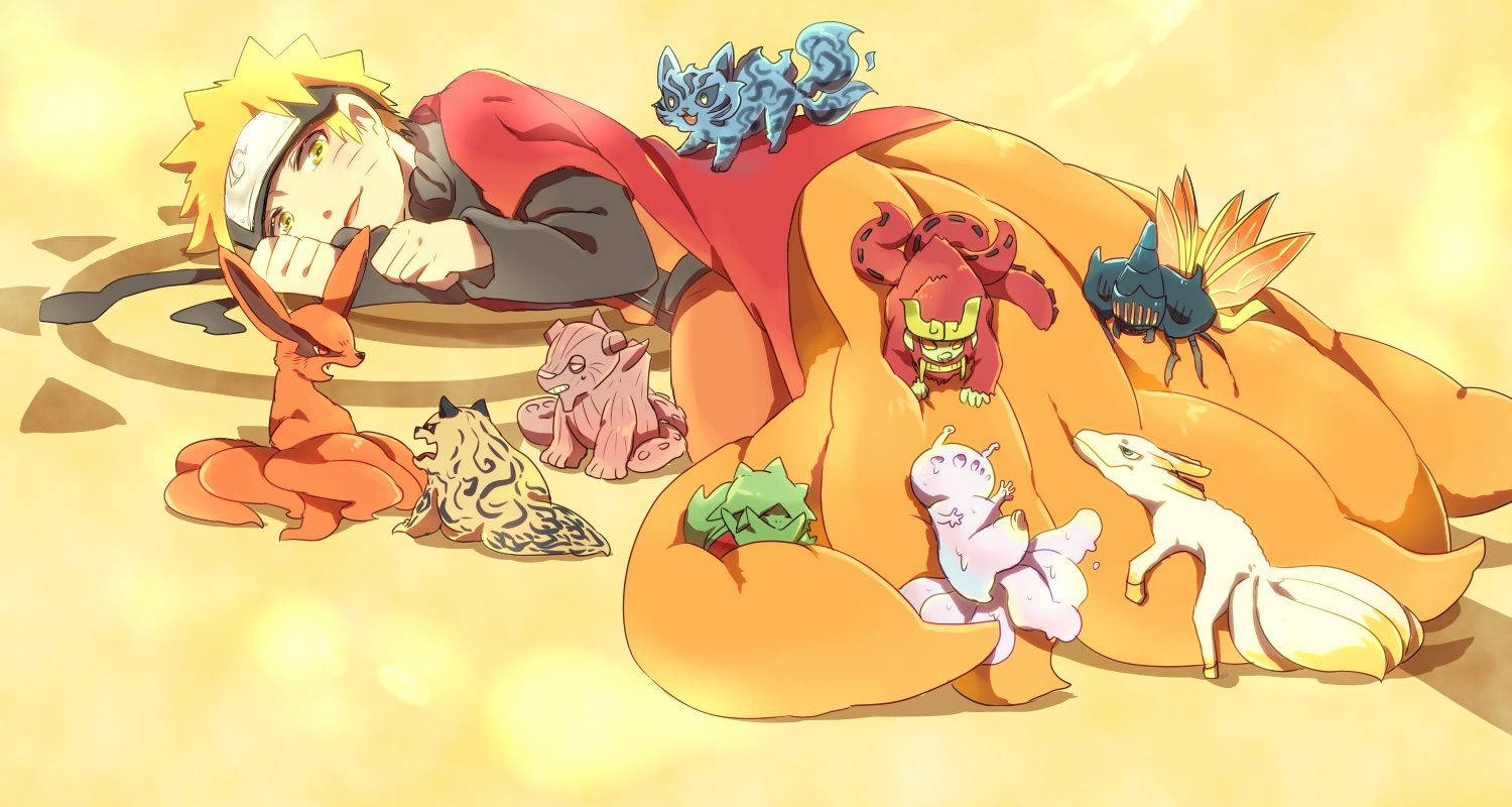 Cute Naruto With Nine-tailed Beasts Background