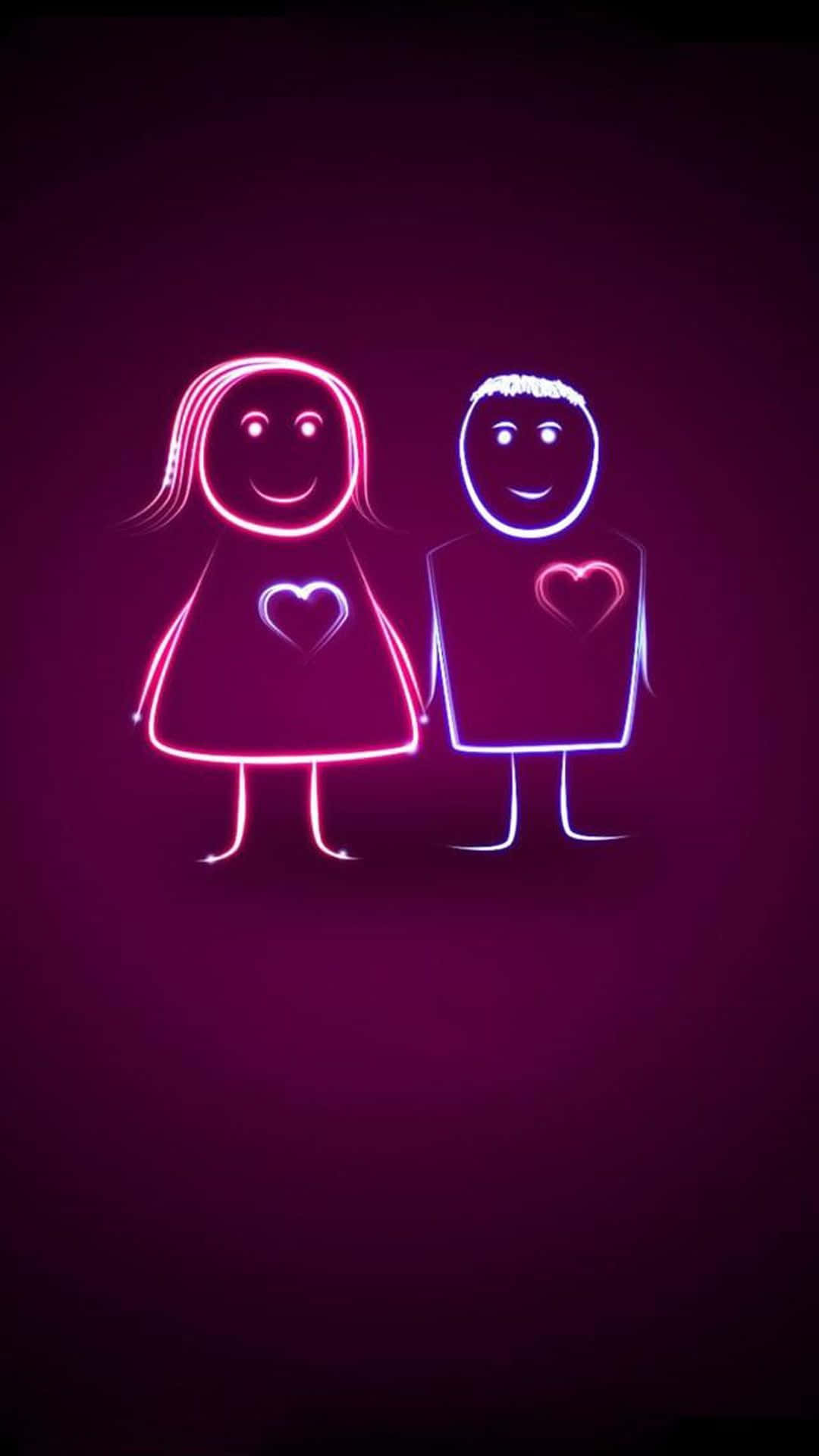 Cute Neon Couple In Love Background