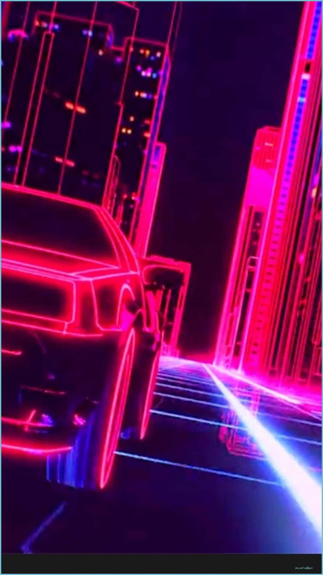 Cute Neon Pink Car And Buildings Background