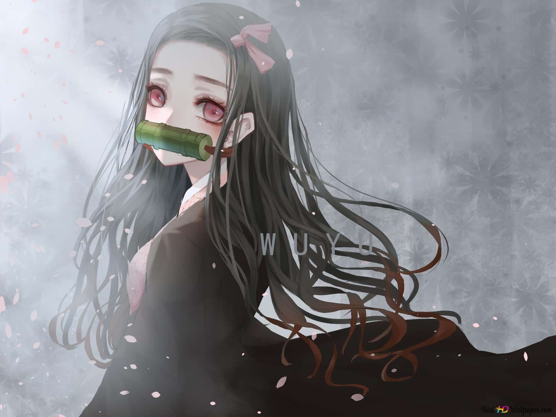 Cute Nezuko Kamado Demon Slayer With Black Kimono