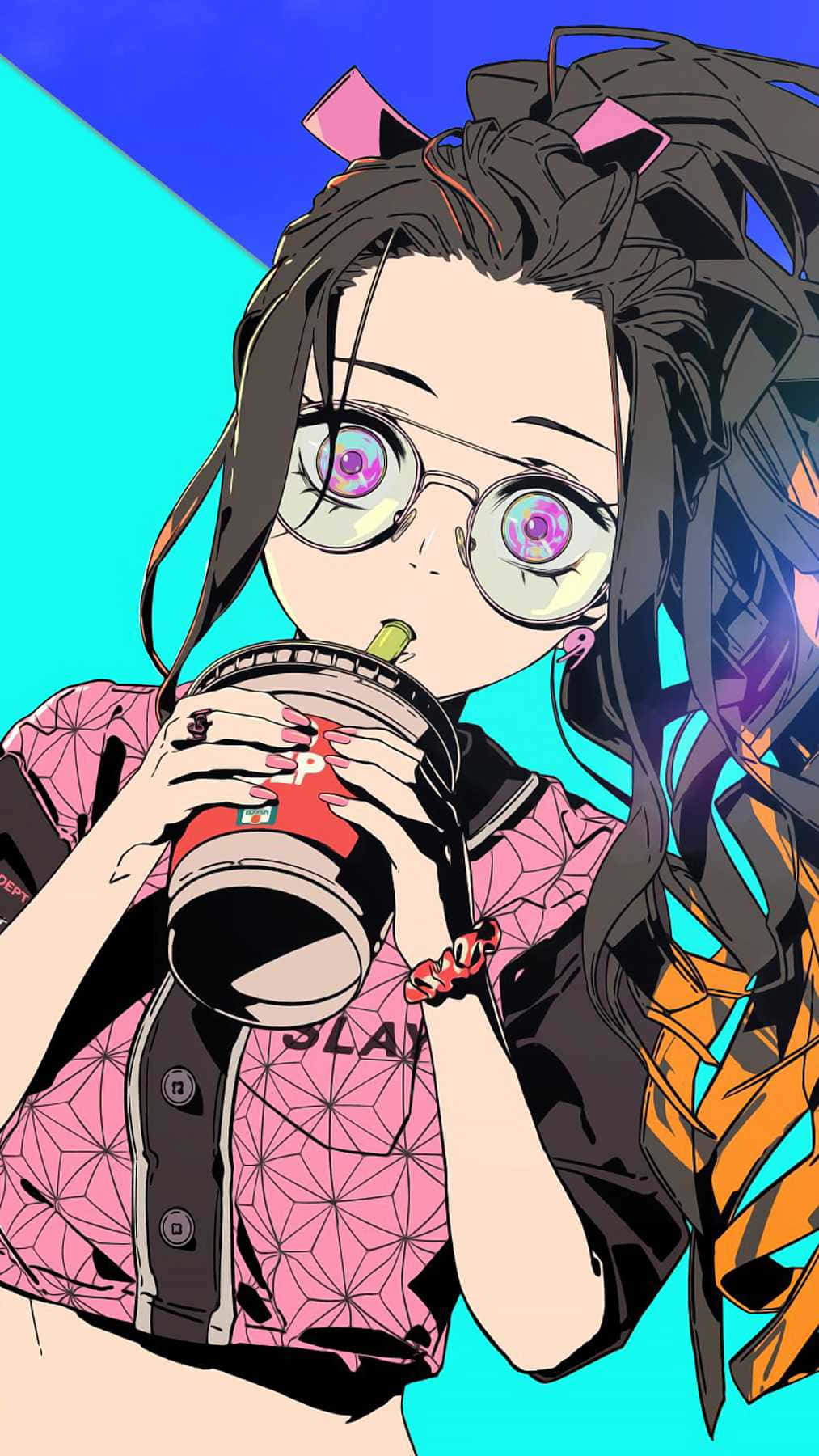 Cute Nezuko Kamado With Glasses Digital Fan Art Background