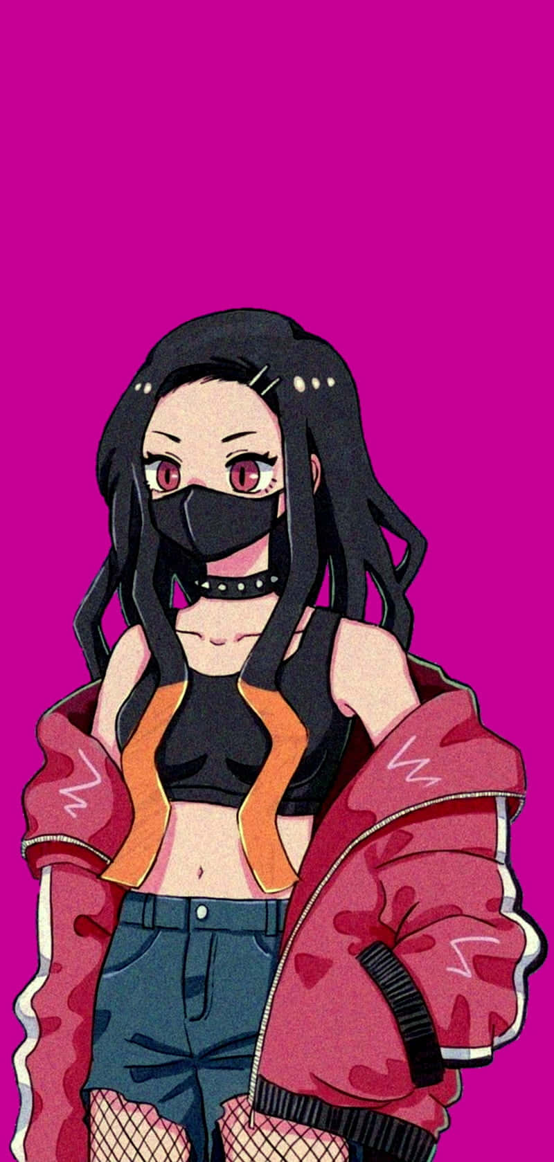 Cute Nezuko Kamado With Hip Hop Outfit Digital Illustration Background