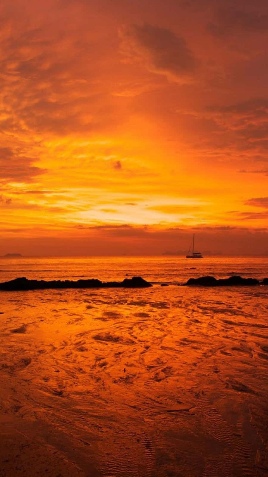 Cute Orange Beach At Sunset Background