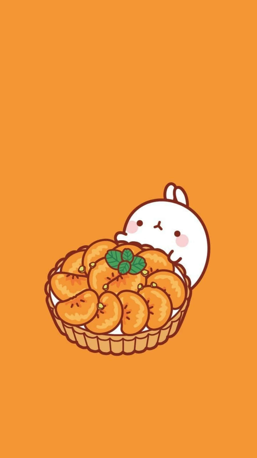 Cute Orange Molang Rabbit Holding Orange Slices Background