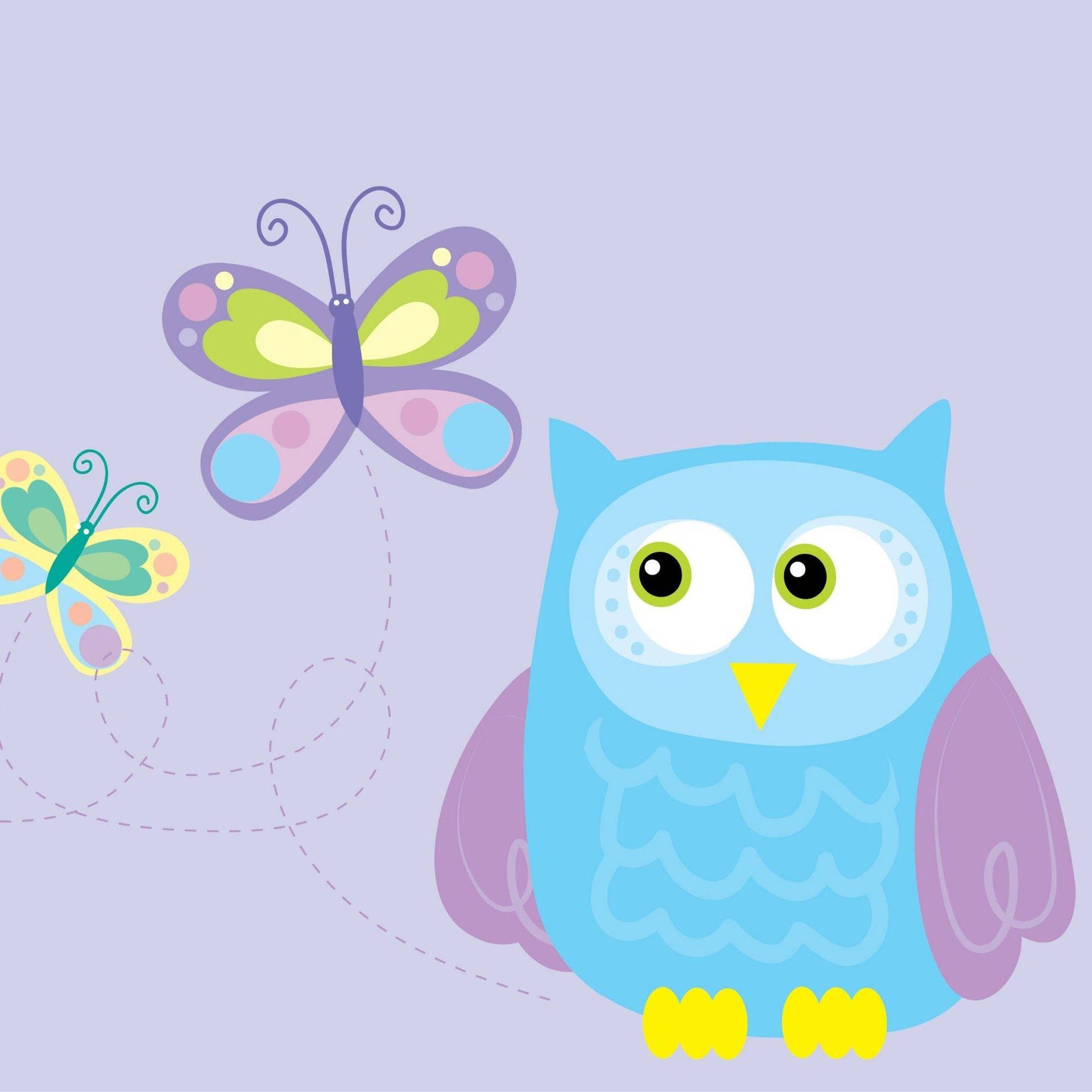 Cute Owl And Butterflies Background