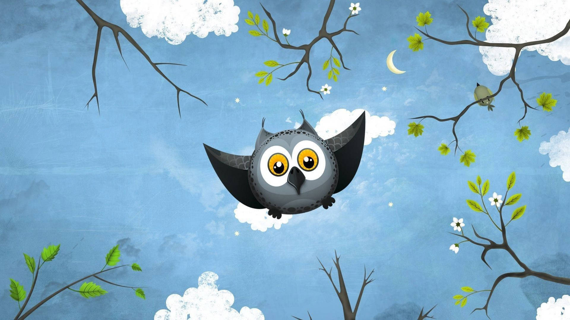 Cute Owl At Sky Background