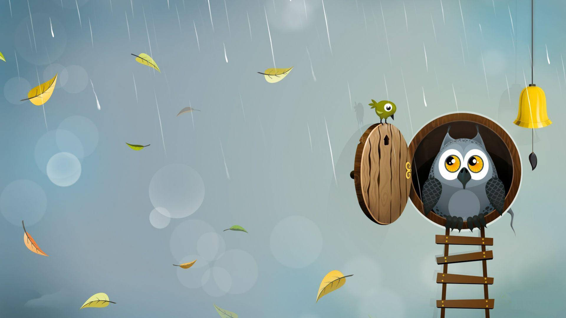 Cute Owl Rain Art Background